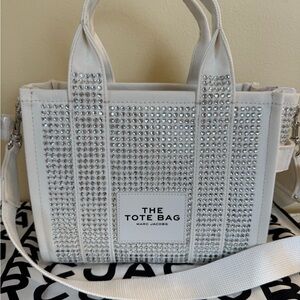 NWT Marc Jacobs Crystal White Small Tote Bag with Rhinestone Accents